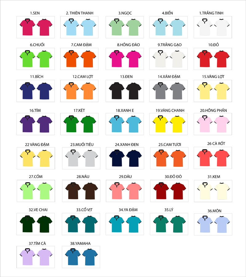 bảng màu áo thun trơn